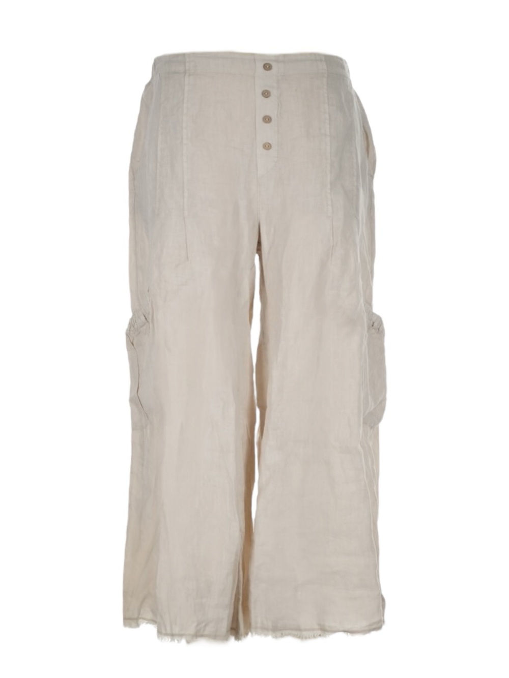 XCVI Linen Cargo Crop Pants L NWT Wide Leg Pull On Raw Hem Beige